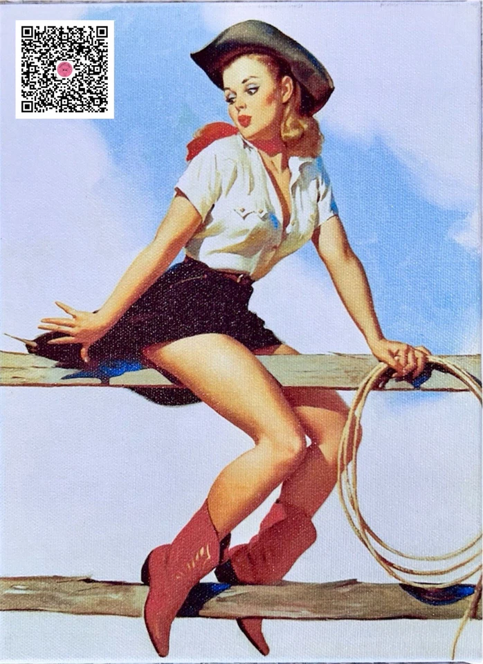“On The Fence” por Gil Elvgren Impressão em Tela Pronta para Pendurar Emoldurada Não Assinada REPRO - Imagem 1 de 4