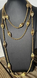 Vintage Roger Scemama YSL Gold Multi Chain Ribbed Bead Bib Couture Necklace - Picture 1 of 15
