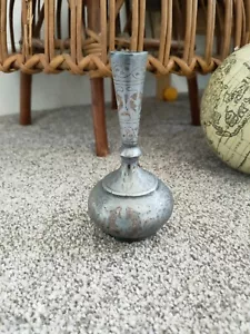 ANTIQUE INDIAN MIXED METAL INLAID BIRDRIWARE fish HOOKAH BASE OR VASE - Picture 1 of 5