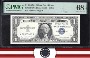 1957-A $1 Silver Certificate PMG 68 EPQ (SUPERB GEM) Fr 1620 57419 - Picture 1 of 3