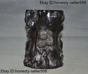 6.4'' China dynasty black Rosewood Wood Carved pine brush pot pencil vase statue - Picture 1 of 9
