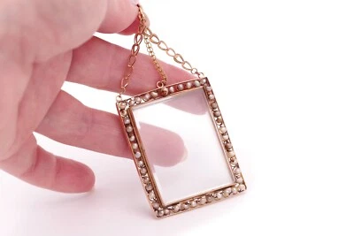 Pendentif porte-photo rectangulaire Empire en or 18k, bijou Empire, Porte-photo - Photo 1/4