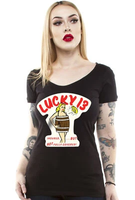 Auténtica Camiseta LUCKY 13 Asegurada Juniors Cuello Redondo S M L XL 2XL NUEVA Foto 1 de 2