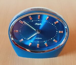 Vintage 70s Rhythm Space Age Atomic Alarm Clock 2 Jewels Cobolt Blue Japan 55102