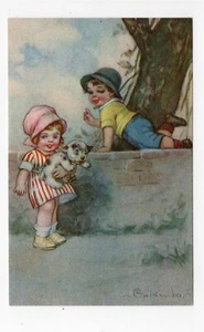 ITALIAN ARTIST SIGNED COLOMBO SCARCE POSTCARD CHILDREN W/ DOG - Picture 1 of 2