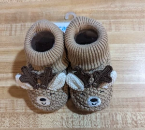 Carter's Baby Unisex Size Newborn Acrylic Knit Brown Christmas Reindeer Booties - Picture 1 of 1