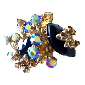 Vintage Designer Strass Kristall Brosche Anstecknadel Krappenfassung Steine Floral Statement - Bild 1 von 8