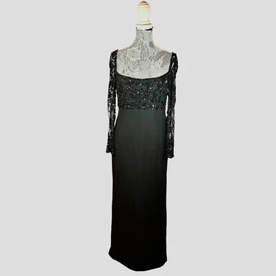 Vintage Badgley Mischka Couture Black Beaded Lace Evening Gown Formal Dress - Image 1 of 4