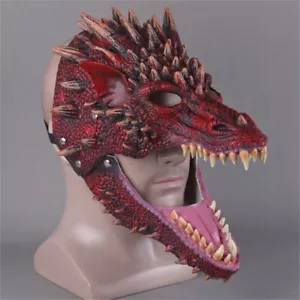 Movable Mouth Dragon Mask Halloween Party Cosplay Props Headgear Red Full Mask - Picture 1 of 10