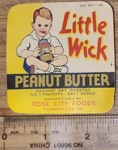 ADVERTISING Bottle JAR label Little Wick Peanut Butter Thomasville GA Rose City - Picture 1 of 1