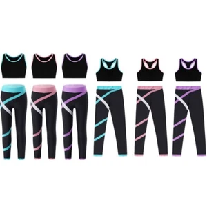 Kids Girls Tracksuit Elastic Waistband Sportwear Colorblock Activewear Workout - Picture 1 of 39