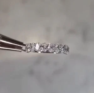Vintage 2CTW Oval Cut Moissanite Half Eternity Wedding Band Solid 14K White Gold - Picture 1 of 6