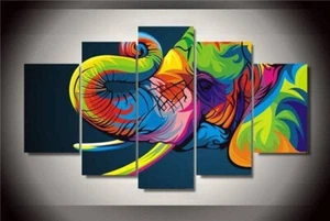 Abstract Colorful Elephant Animal 5 Piece Panel Canvas Wall Art Photo Decor - Picture 1 of 2