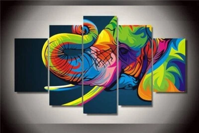 Abstract Colorful Elephant Animal 5 Piece Panel Canvas Wall Art Photo Decor - Image 1 of 2