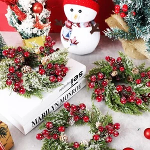 6 Pcs Christmas Candle Rings Wreath Mini Christmas Table Centerpieces Red Ber... - Picture 1 of 6