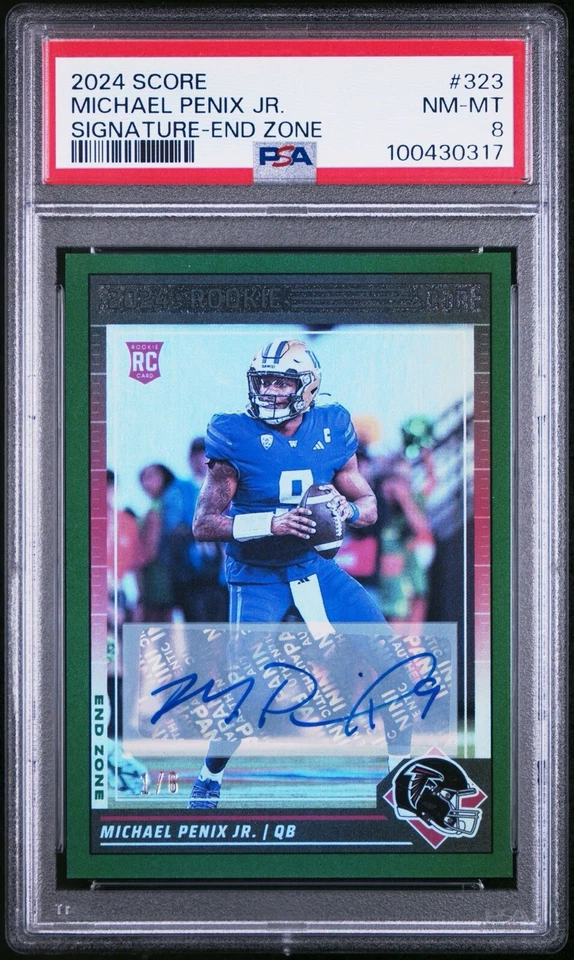 2024 Panini Score - Michael Penix Jr Signature  END ZONE 1/6 RC POP 1 - Image 1 of 2