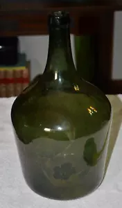 Antq/Vintage Large Demijohn Carboy Glass Bottle Olive Green Wine Blob Top 15.5" - Picture 1 of 10