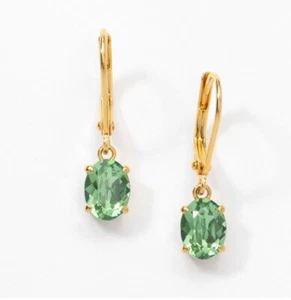 💎Touchstone Crystal Earrings Drop Gold Plated Green Plating New Condition - Picture 1 of 8