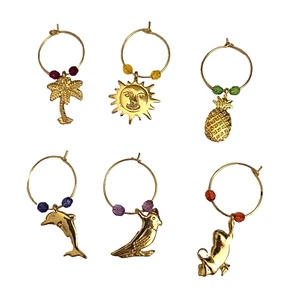 Champagne Flute Wine Glass Charms Palm Tree Bird Monkey Dolphin Sun Pineapple - Picture 1 of 10