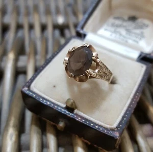 Vintage 9ct Gold Ring, Smoky Quartz Ring , Size K 1/2 US 5.5, Dated 1978, 2.6g - Picture 1 of 7
