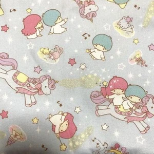 Little Twin Stars Kiki & Lala Fabric Oxford 109x100cm/42.91x39.37" Light Blue - Picture 1 of 2