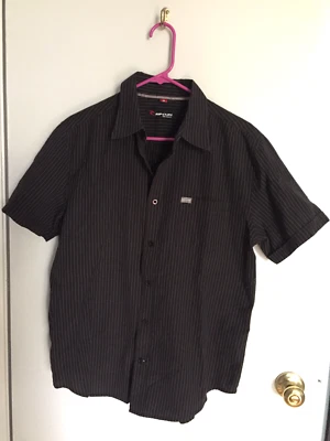 Rip Curl Button Down Black & Stripe Casual Short Sleeve Shirt Men's Medium - Image 1 of 4