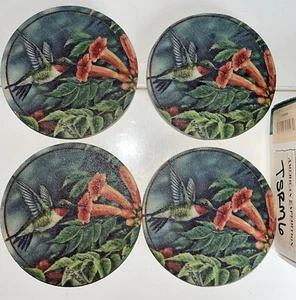 Juego de 4 posavasos redondos con respaldo de corcho Hummingbird Thirstystone arenisca ¡NUEVO! - Imagen 1 de 2