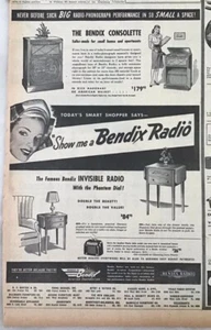 1947 Newspaper Ad for Bendix Radio - Consolette, Invisible Radio w/Phantom Dial - Picture 1 of 1