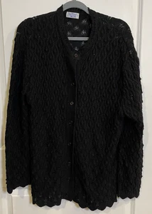 VTG 60's-70s Wintuk Black Crochet Knit Cardigan Sz M-L  Boho Witchy Whimsigoth - Picture 1 of 7