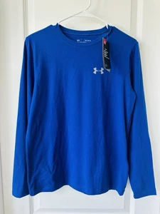 New Under Armour Shirt Boys Youth Large Blue Long Sleeve Logo NWT - Picture 1 of 8