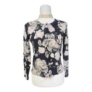 Talbots Floral 100% Pure Merino Wool Button Down Cardigan Sweater Size Small - Picture 1 of 8