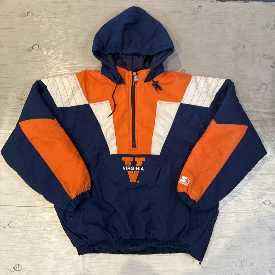 Vintage 90s NCAA Starter University Of Virginia Cavaliers 1/2 Zip Jacket Sz XL - Image 1 of 4