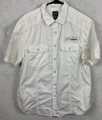 Armani Exchange A/E Blanco Bolsillos con Botones a Presión S/S Camisa Logo Parche Gancho Hombres XL Foto 1 de 4