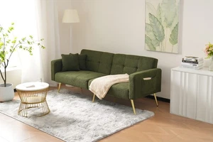 Schlafsofa mit Bettfunktion, verstellbarem Winkel, goldenen Beinen, mit Kissen - Picture 1 of 24