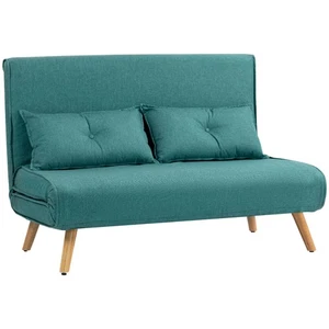 HOMCOM Click Clack Sofa Bed, 2 Seater Bed Settee for Living Room, Green - Picture 1 of 11