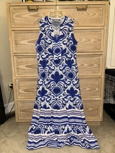 Maxikleid mit weicher Umrandung blau Kragen Siesta Schlüssel Größe Small Petite - Bild 1 von 4