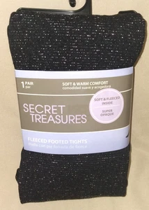 SECRET TREASURES 1 Pr Metallic Fleece Fußstrumpfhose L/XL Jet Black SUPER BLICKDICHT - Bild 1 von 4