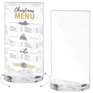 2 Pezzi Porta Insegna Acrilico Rotante 5" x 7" Trasparente Tavolo Rotante Porta Insegna S... - Foto 1 di 7