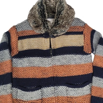 Sparrow Anthropologie Striped Knit Cardigan Faux Fur Collar Cozy Jacket - Image 1 of 4