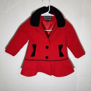 Rothschild 3T Mädchen rotes Kleid Mantel schwarzer Besatz Vintage Style Urlaub Jacke - Bild 1 von 6