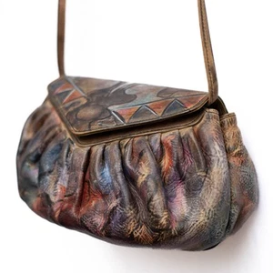 Vintage Jane Yoo signierte Leder Umhängetasche handbemalt tragbar Kunst Handtasche - Bild 1 von 13