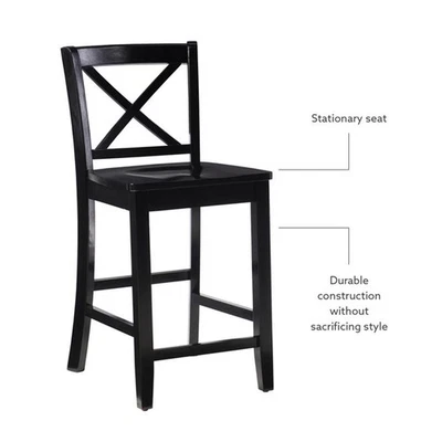 Linon X Back Wood Counter Stool 24" Seat Height in Black Painted Finish - Image 1 of 4