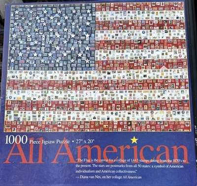 Ceaco All American Puzzle The Flag Collage of 1443 STAMPS 1000 Pcs 27x20 - Image 1 of 2