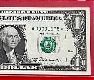 1969B STAR NOTE $1 DOLLAR BILL ( BOSTON A ) Low Serial Number -Uncirculated - Picture 1 of 3