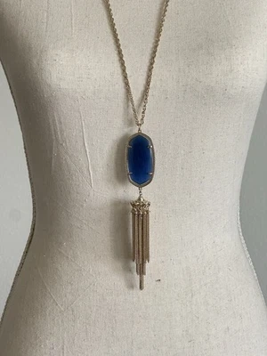 🆕 Collar Colgante Kendra Scott Oro y Piedra Azul Marino con Borla | Largo Foto 1 de 4