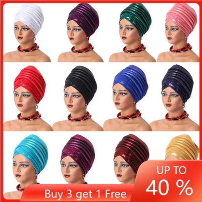 Boné quimioterapia feminino africano nigéria auto gele headtie chapéu turbante muçulmano envoltório - Imagem 1 de 4