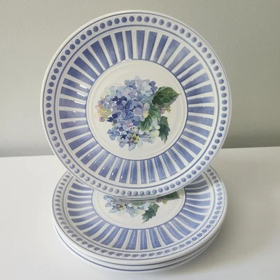Shabby Chic Purple Hydrangea Stripes Melamine Luncheon Salad Plates Set Of 4 - Image 1 of 4