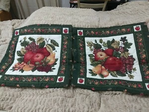  2 New Hand Quilted Throw Pillow Covers~Apples/Fruit 16.5" Square - Picture 1 of 9