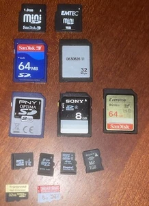 Job Lot Mix Bundle Memory Cards Sd Mini Micro M2 1 2 4 8 32 64gb Mb Camera - Picture 1 of 1