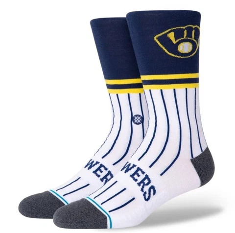 Stance MLB Milwaukee Brewers Crew Sock Large 9-12 Sock NEW w Tag White Cover